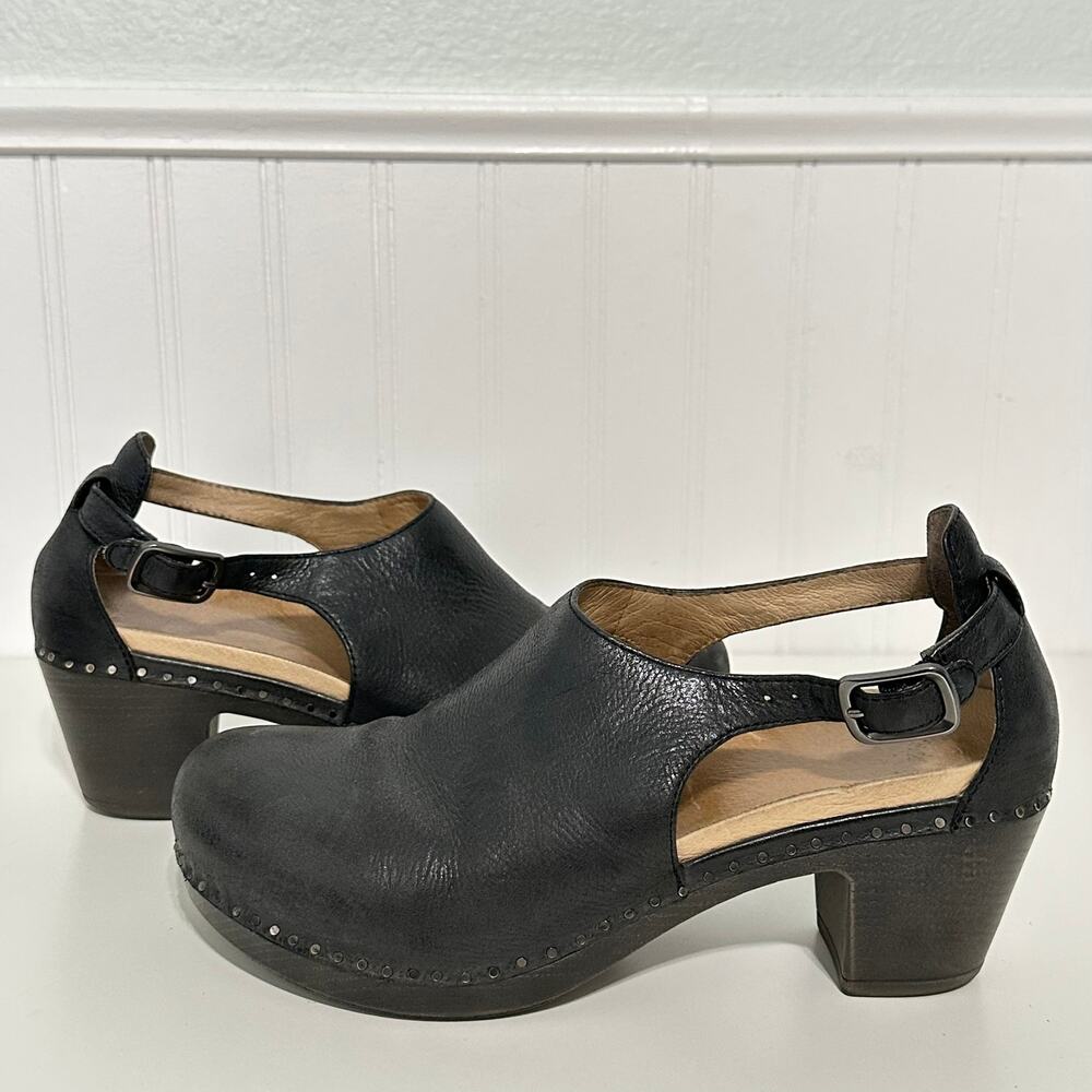 Dansko Sassy Black Leather Heeled Clogs Ankle Strap Women's EU 41 US 10.5-11 - Picture 6 of 16